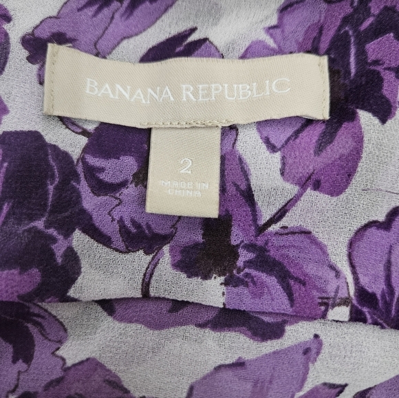Banana Republic‎ Purple & White Floral Semi Sheer Button Front Top Size 2 S36 - Picture 7 of 8